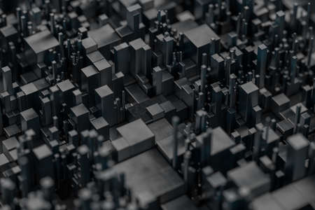 Randomly distributed cubes, Industrial background, 3d rendering. Computer digital drawing.の写真素材