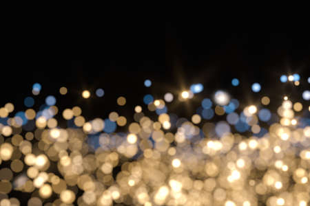 Floating specks of light on black background, 3d rendering. Computer digital drawing.の写真素材