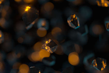 Broken gravels floating on black background, 3d rendering. Computer digital drawing.の写真素材