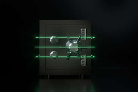 Mechanical safe, with digital numbers inside, 3d rendering. Computer digital drawing.