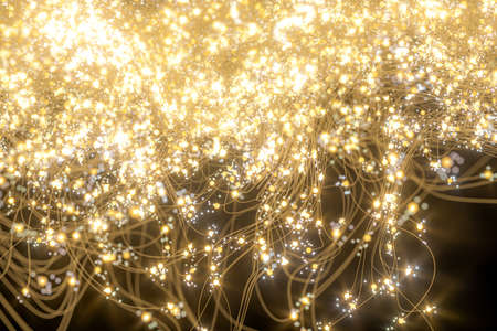 Glowing dots with dark background, dreamlike dots, 3d rendering. Computer digital drawing.