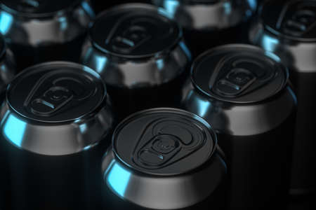 Cans with dark background, recyclable cans, 3d rendering. Computer digital drawing.
