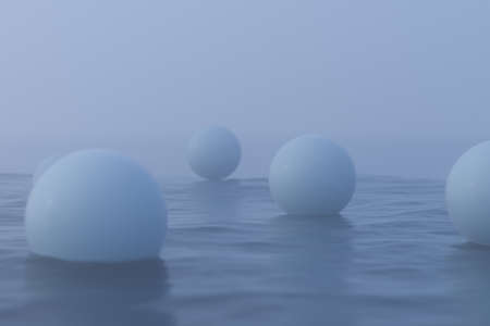 White balls floating on the lake , 3d rendering. Computer digital drawing.の写真素材