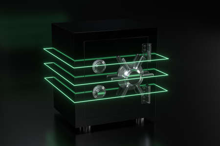 Mechanical safe with digital numbers inside, 3d rendering.