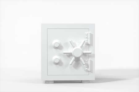 Mechanical safe white box on white background, 3d rendering.の写真素材