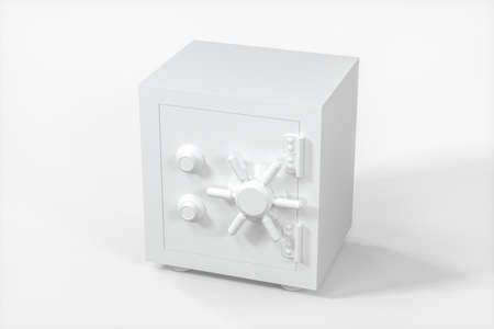 Mechanical safe white box on white background, 3d rendering.