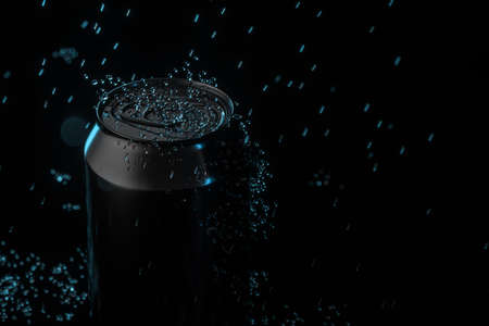 The rain drops fell on cans on dark background, 3d rendering.の写真素材
