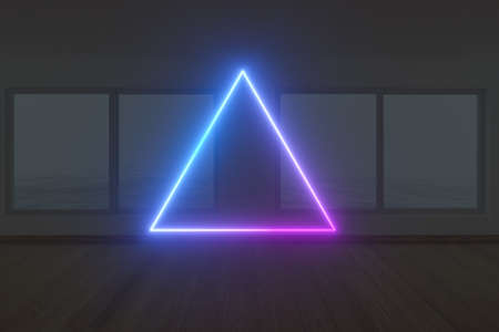 Empty room and neon, dark background ,3d rendering. Computer digital drawing.