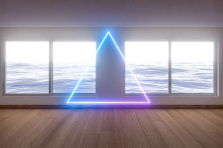 Empty room and neon,bright room,3d rendering. Computer digital drawing.