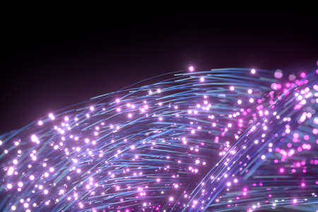 Glowing purple particles and motion lines, 3d rendering. Computer digital drawing.