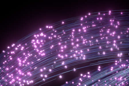 Glowing purple particles and motion lines, 3d rendering. Computer digital drawing.の写真素材