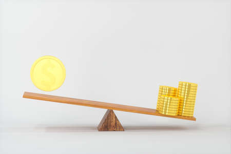 The balance between money,abstract conception, 3d rendering. Computer digital drawing.