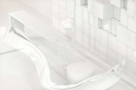 Creative cartoon room with a round podium in the centre, 3d rendering, Computer digital drawing.の写真素材