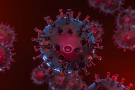 Dispersed corona viruses with dark background, 3d rendering. Computer digital drawing.