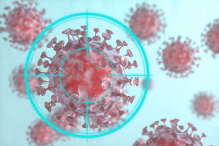 Dispersed corona viruses with aiming target, 3d rendering. Computer digital drawingの写真素材