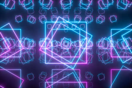 Geometric figures and neon lights, abstract conception, 3d rendering.の写真素材
