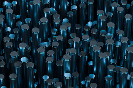 Polished cylinders with dark background,3d rendering. Computer digital drawing.