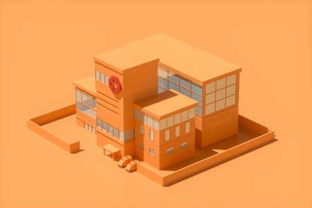 Hospital model with orange background,abstract conception,3d rendering. Computer digital drawing.の写真素材