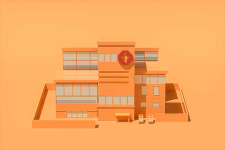 Hospital model with orange background,abstract conception,3d rendering. Computer digital drawing.の写真素材