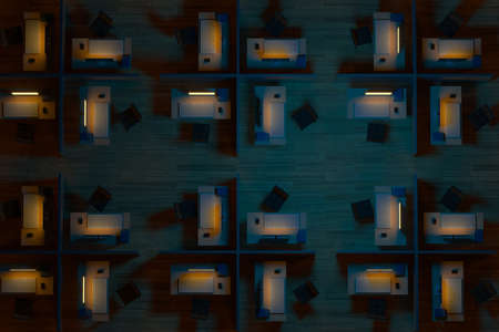 Office model and wooden floor with dark background,3d rendering. Computer digital drawing.の写真素材