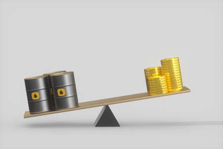 Oil barrel and dollar with white background,3d rendering. Computer digital drawing.