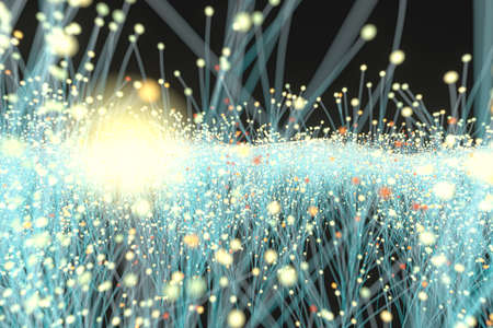 Glowing particles and lines,sparkling particles,3d rendering. Computer digital drawing.