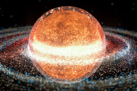 Glowing particles and milky way galaxy,explosive sparks,3d rendering. Computer digital drawing.の写真素材