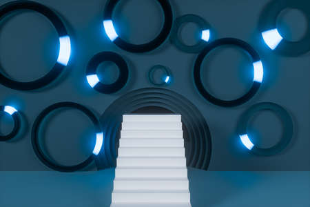 Circle background material,cartoon room,3d rendering. Computer digital drawing.の写真素材