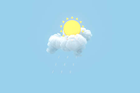Cloud and sun, weather forecast, 3d rendering. Computer digital drawing,