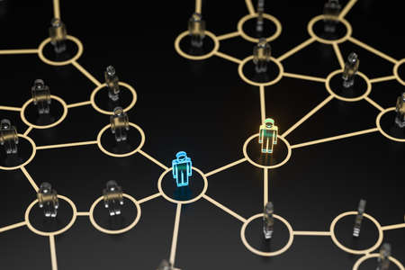 Glowing little man with information and communication concept, 3d rendering. Computer digital...