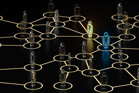 Glowing little man with information and communication concept, 3d rendering. Computer digital...