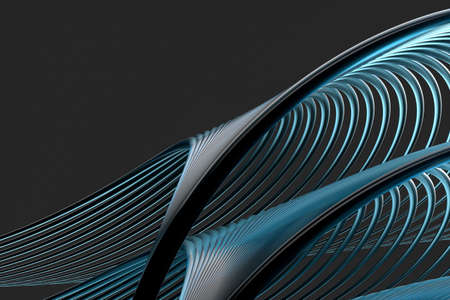 Abstract lines with black background, smooth polished lines, 3d rendering, Computer digital drawing.の写真素材
