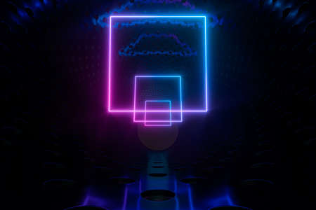 Neon and tunnels, mechanical concepts, 3d rendering. Computer digital drawing.