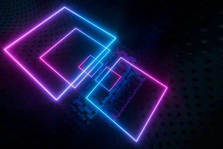 Neon and tunnels, mechanical concepts, 3d rendering. Computer digital drawing.の写真素材