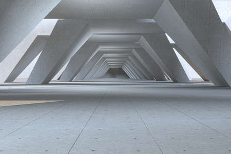 Concrete hexagonal tunnel, modern architecture, 3d rendering. Computer digital drawing.