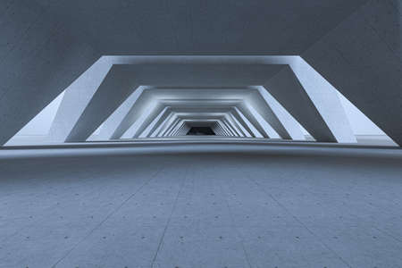 Concrete hexagonal tunnel, modern architecture, 3d rendering. Computer digital drawing.