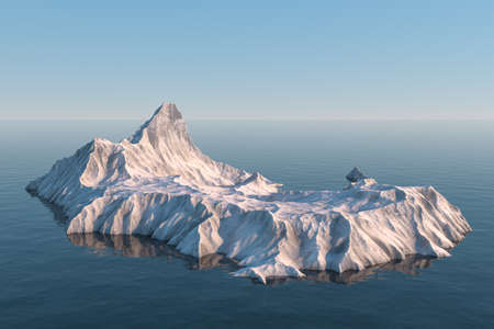 An island of snow mountain on the sea, 3d rendering. Computer digital drawing.