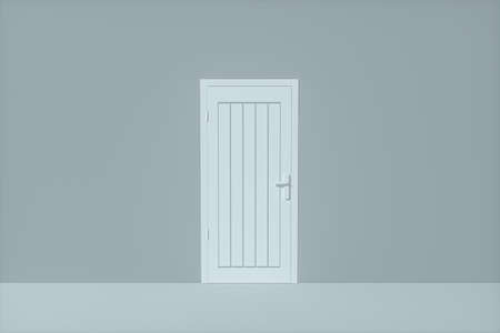 Wooden door with blank grey wall, 3d rendering. Computer digital drawing.の写真素材