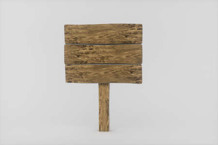 Empty wooden guide board with white background, 3d rendering. Computer digital drawing.の写真素材
