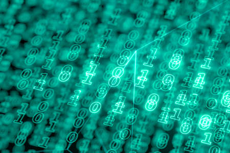 Digital binary data and streaming binary code background, 3d rendering. Computer digital drawing.