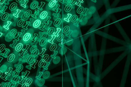 Digital binary data and streaming binary code background, 3d rendering. Computer digital drawing.