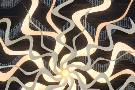 Rotation spiral with golden curve, abstract and sacred background, 3d rendering. Computer digital...