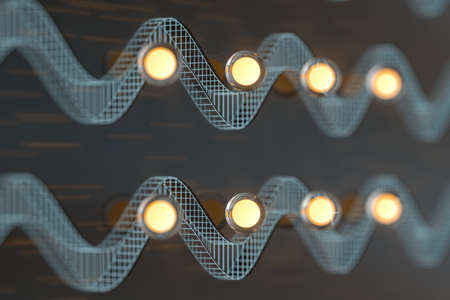 Glowing balls with abstract curve lines, 3d rendering. Computer digital drawing.の写真素材