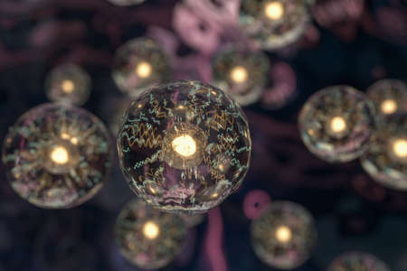 Transparent cells in the blood, 3d rendering. Computer digital drawing.の写真素材