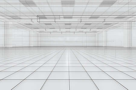 Capacious empty room with sketch drafting, business background, 3d rendering. Computer digital...