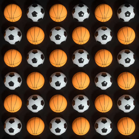 Basketballs and footballs seamless background, 3d rendering. Computer digital drawing.の写真素材