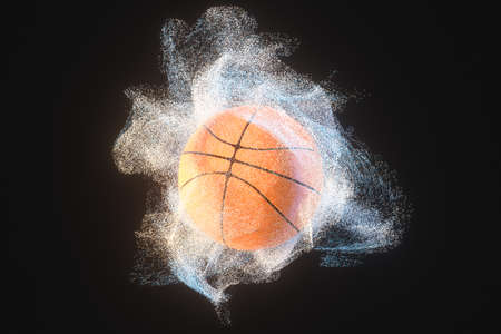 Basketball with motion particles, 3d rendering. Computer digital drawing.