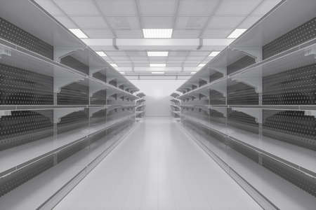 Empty  shelves in the supermarket, 3d rendering. Computer digital drawing.の写真素材