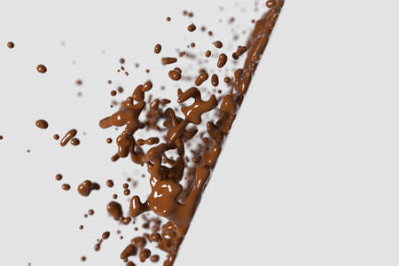 Splashing chocolate liquid with white background, 3d rendering. Computer digital drawing.の写真素材