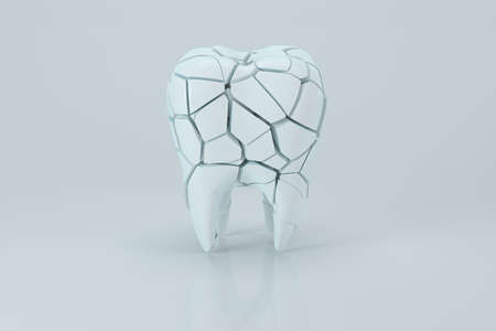 Crack tooth with white background, 3d rendering. Computer digital drawing.